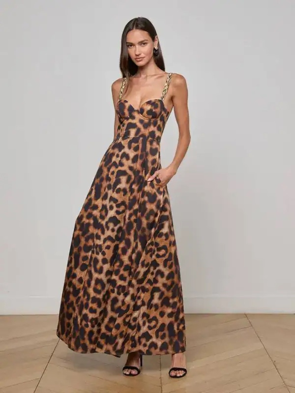 L'AGENCE Sutton Strap Maxi Dress Leopard NWT Sz 4